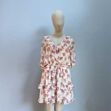 PAIGE Evonna Floral Cream & Red Silk Dress -XL - image 1