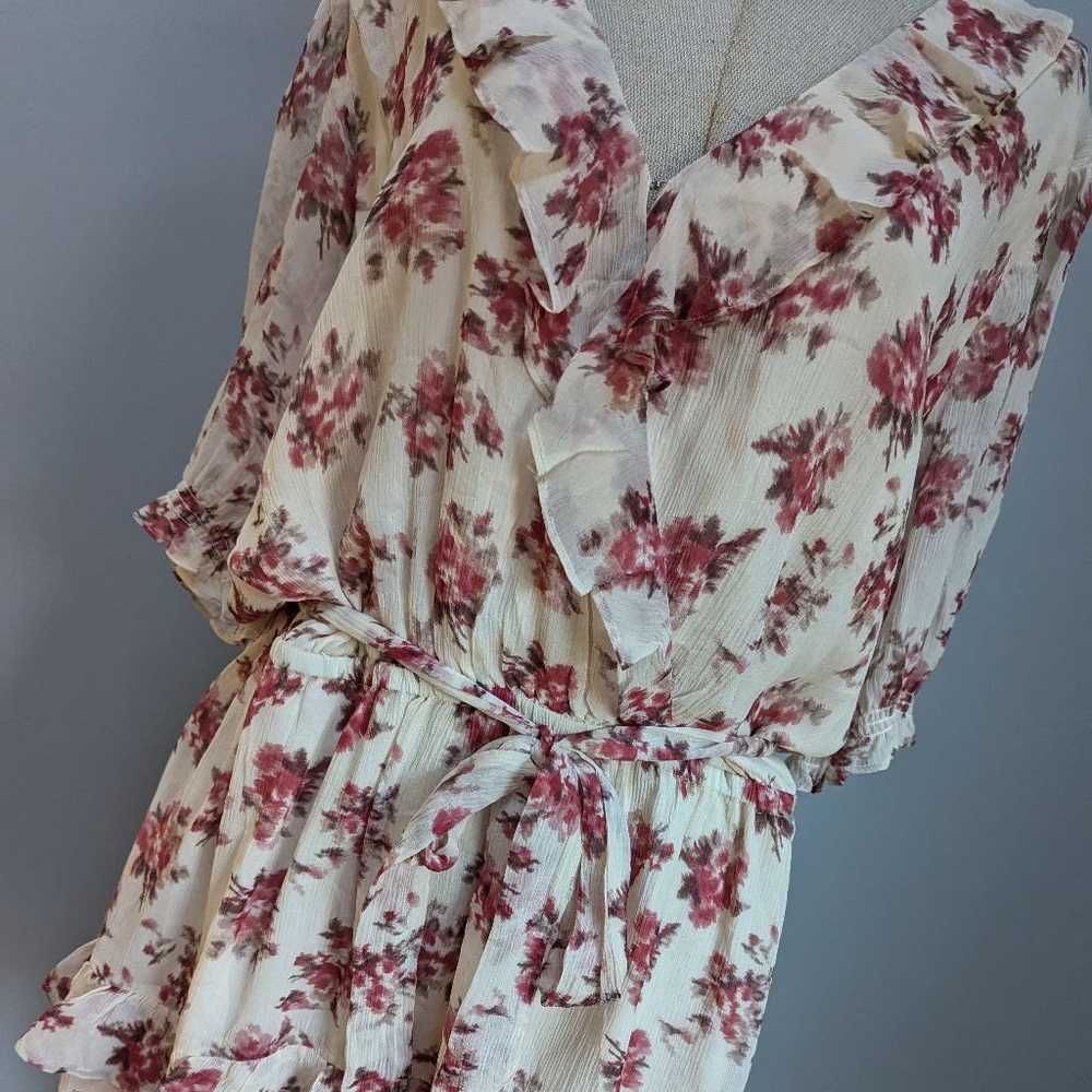 PAIGE Evonna Floral Cream & Red Silk Dress -XL - image 5