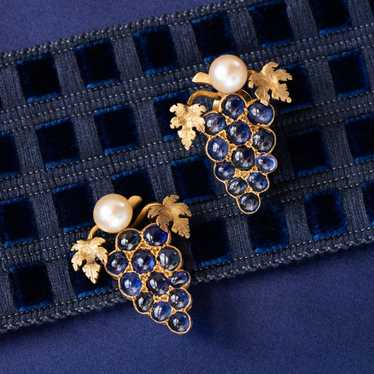 Retro-Era Burmese Sapphire Grapevine Earrings