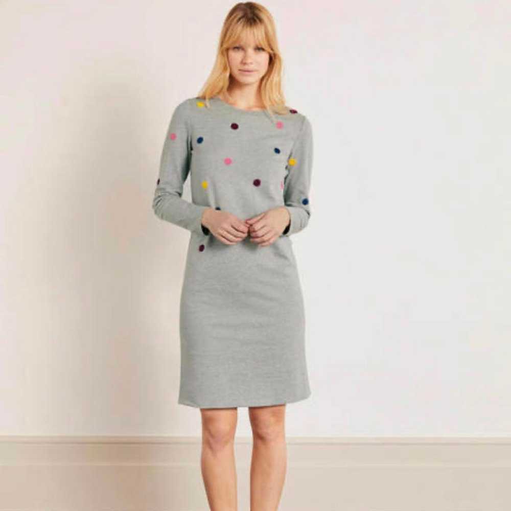 BODEN grey polka dot long sleeve cotton dress - image 1