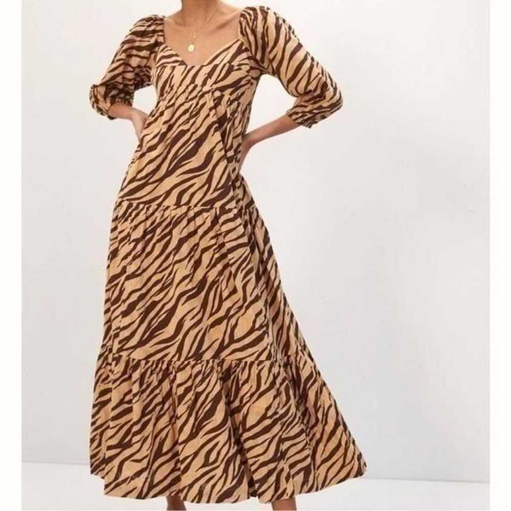 Anthropologie Zebra Blossom Maxi Dress Tan Black … - image 1