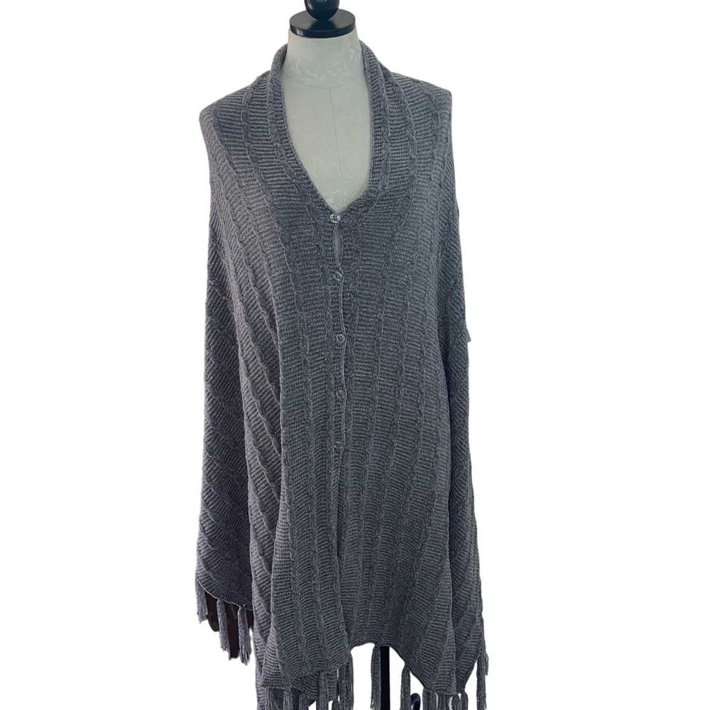 Vintage Womens Poncho One Size Gray Button Front … - image 1