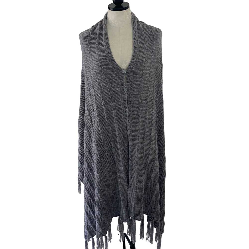 Vintage Womens Poncho One Size Gray Button Front … - image 5