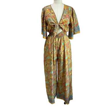 Zury Bohemian Silk Blend Bell Sleeve And Wide Leg 