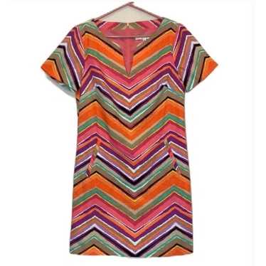 Trina Turk Striped Chevron Colorful V-Neck Dress S