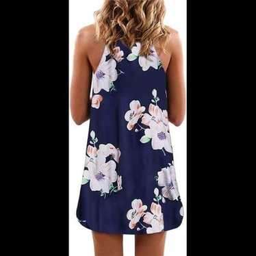 Floral Blue Casual Boho Halter Mini Dress