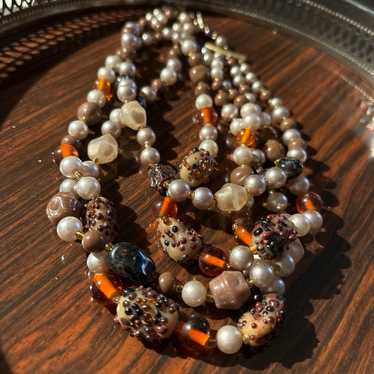 Vintage Japan Four Strand Stone Pearl and Amber T… - image 1