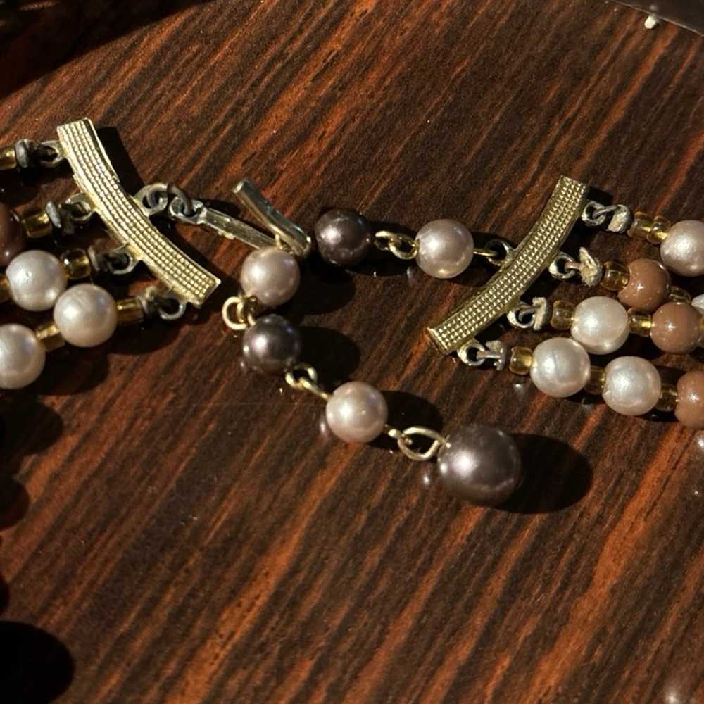 Vintage Japan Four Strand Stone Pearl and Amber T… - image 3