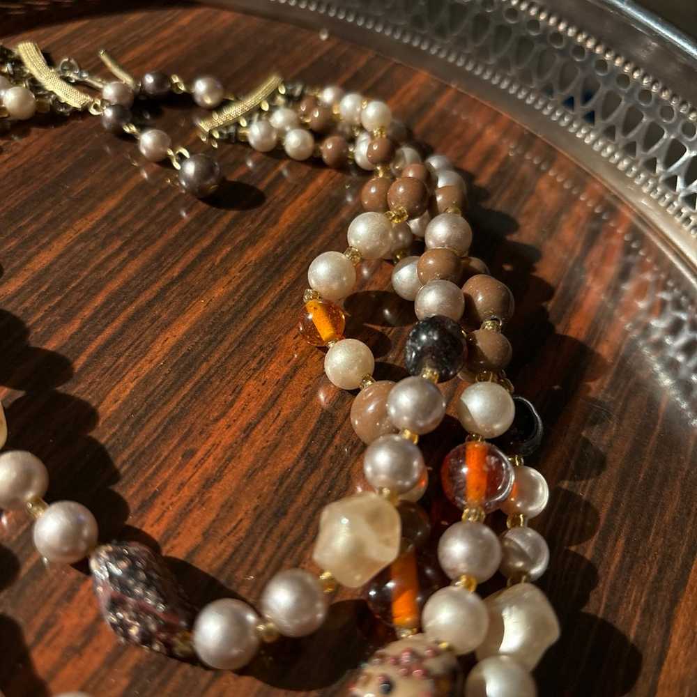 Vintage Japan Four Strand Stone Pearl and Amber T… - image 4