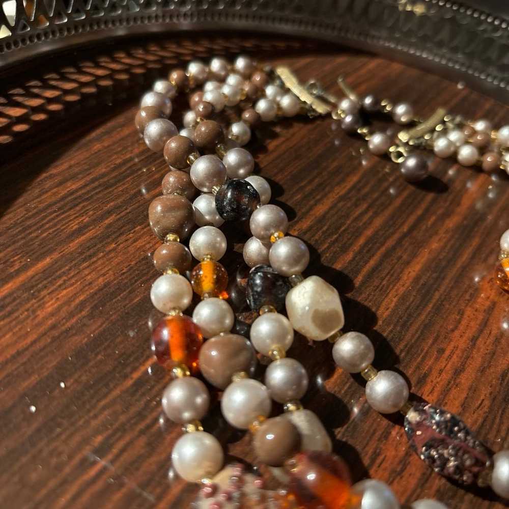 Vintage Japan Four Strand Stone Pearl and Amber T… - image 5