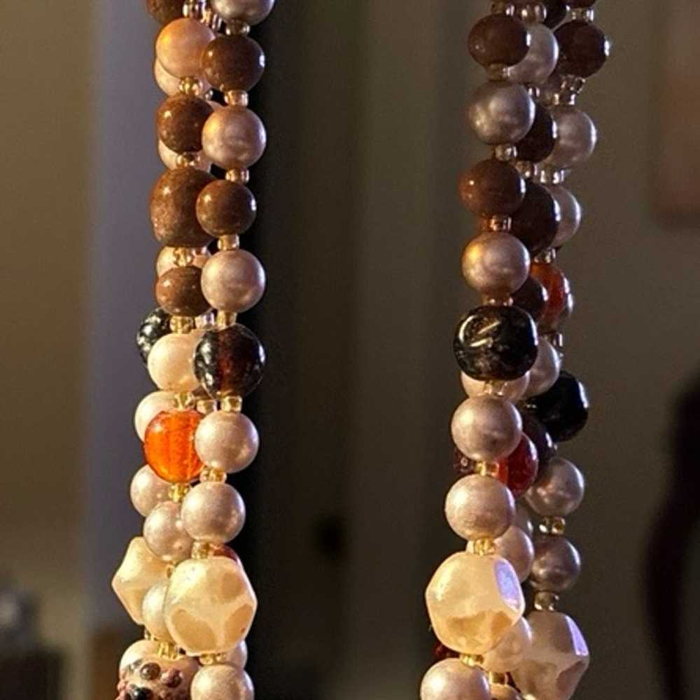 Vintage Japan Four Strand Stone Pearl and Amber T… - image 7