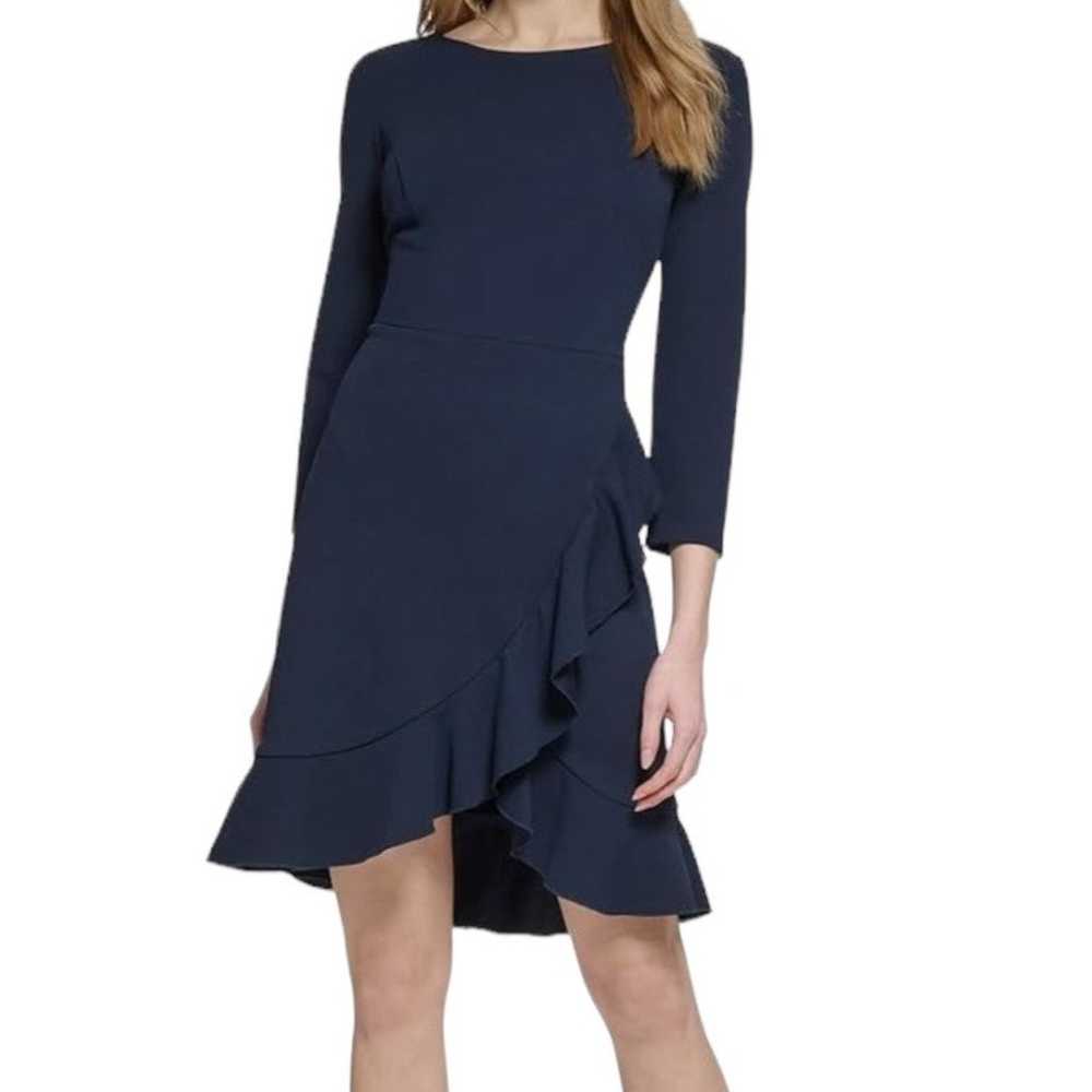 Tommy Hilfiger dress ruffle trim 3/4 sleeve navy … - image 6