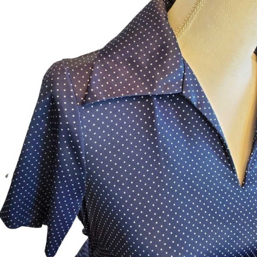 Vintage 70s 80s Womens Polka Dot Blue 2 Pc Sheath… - image 5