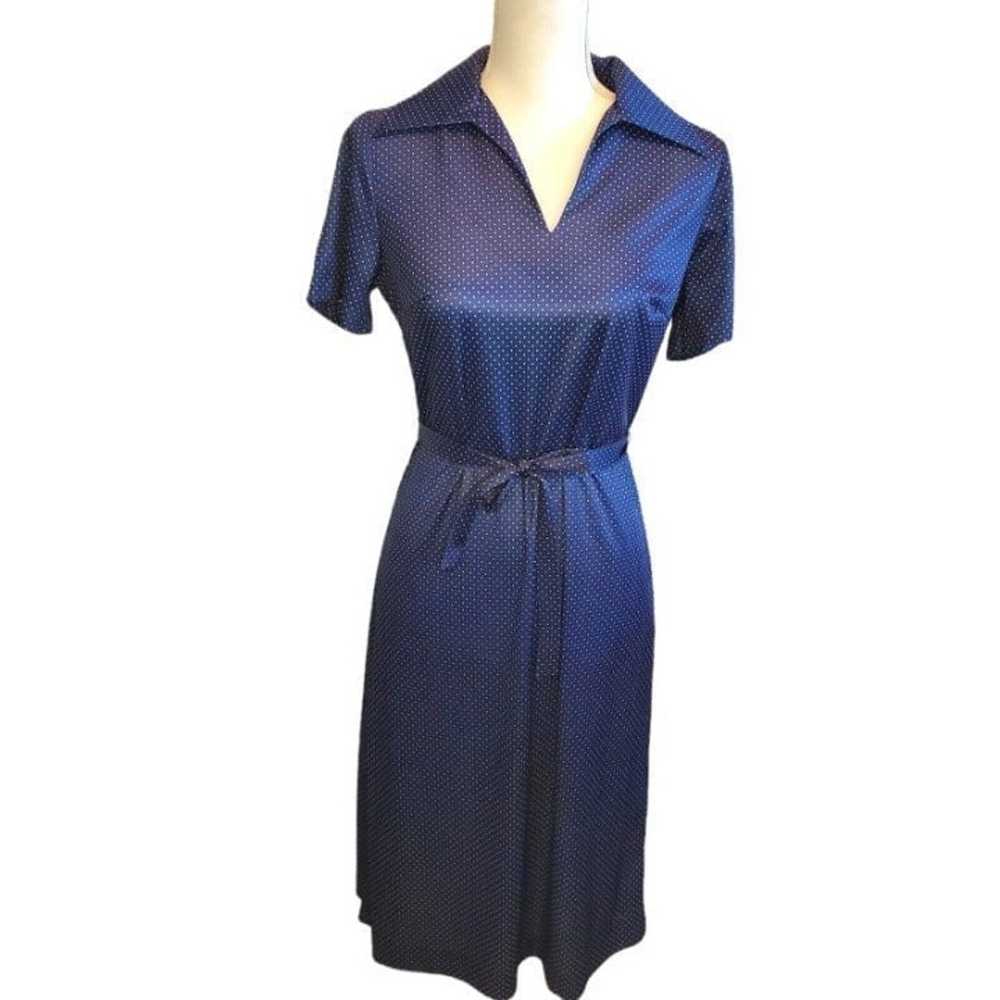 Vintage 70s 80s Womens Polka Dot Blue 2 Pc Sheath… - image 6