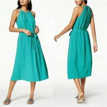 Eileen Fisher Tencel Crepe Belted Halter Maxi Dres