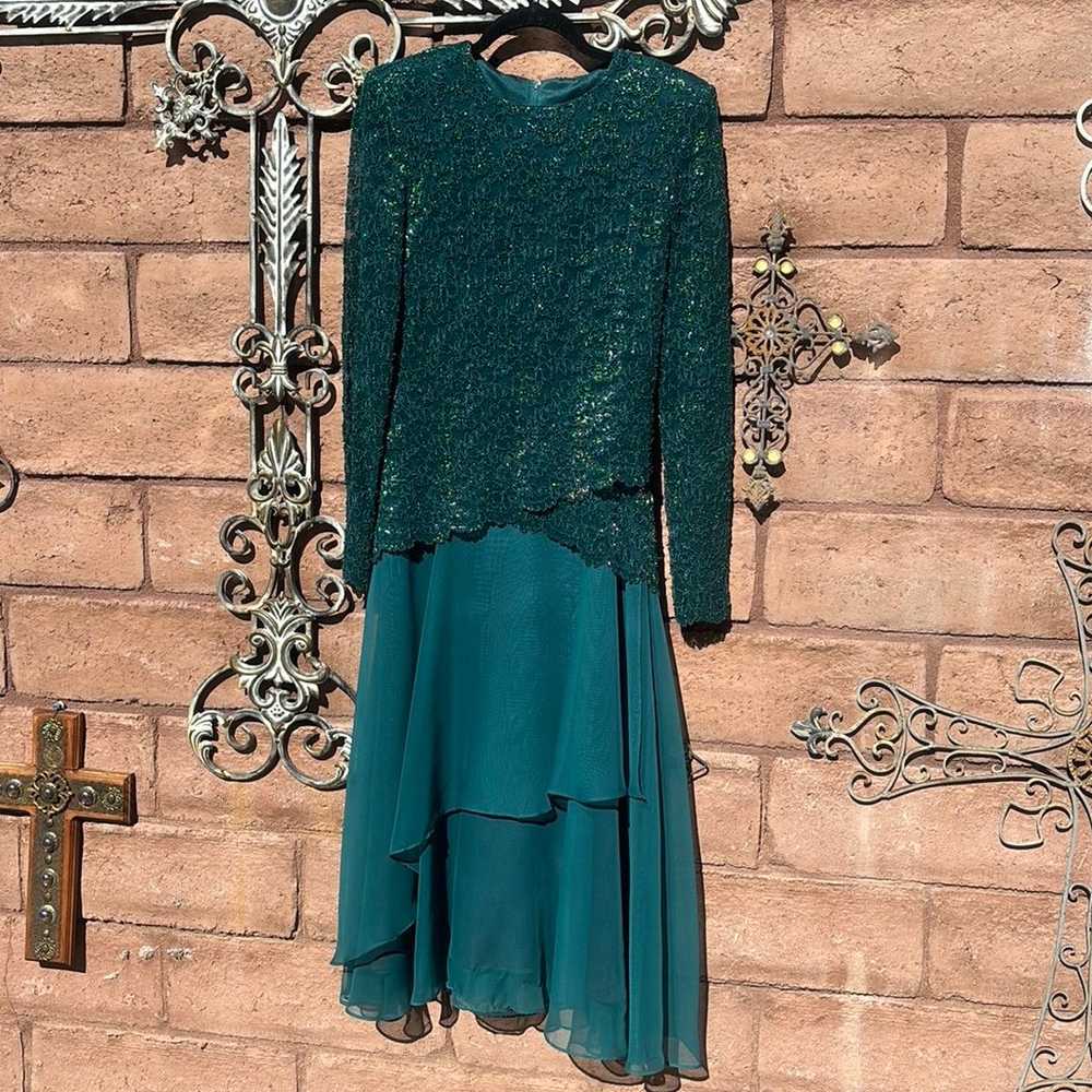 After Dark Green Lace Maxi Dress Formal Chiffon F… - image 1