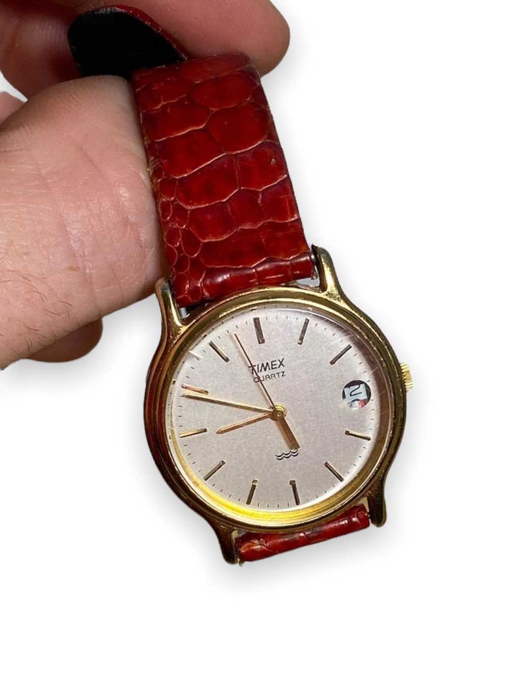 Timex Quarts Watch W Red Leather Strap - image 2