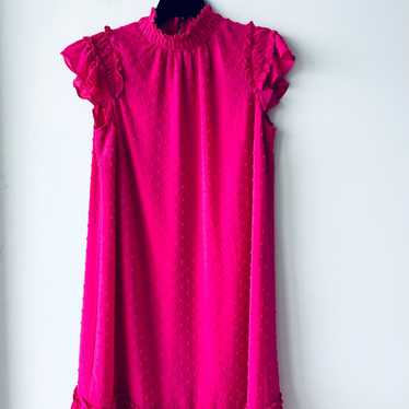 CeCe Mock Neck Clip Dress Bright Rose Pink Swiss … - image 1