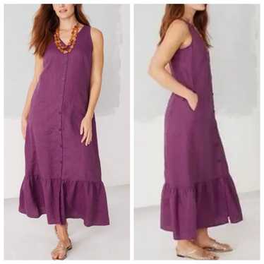 J. Jill Love Linen Purple Tiered Maxi Dress 100% L