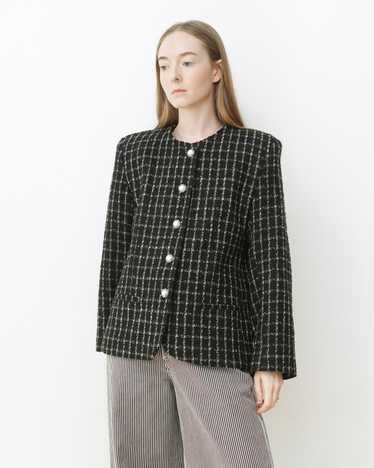 Black and White Tweed Jacket with Pearl Buttons