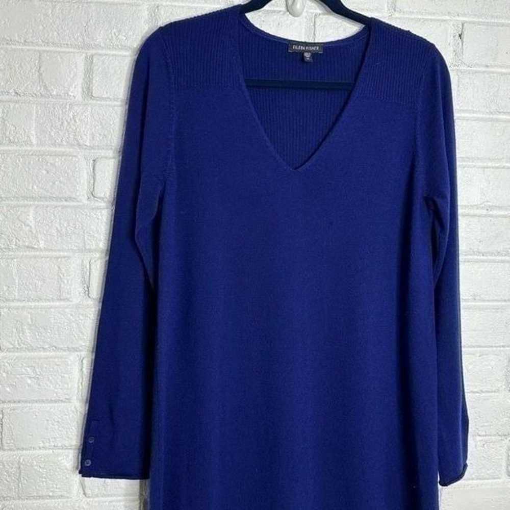 Eileen Fisher Wool Blue V-neck Sweater Dress size… - image 2