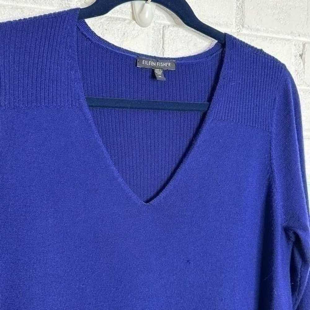 Eileen Fisher Wool Blue V-neck Sweater Dress size… - image 3