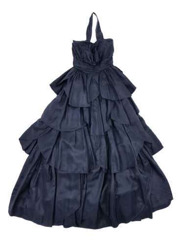 1960s Taffeta Strapless Ruffle Gown