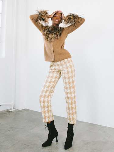 1970s Beige Houndstooth Wool Trousers