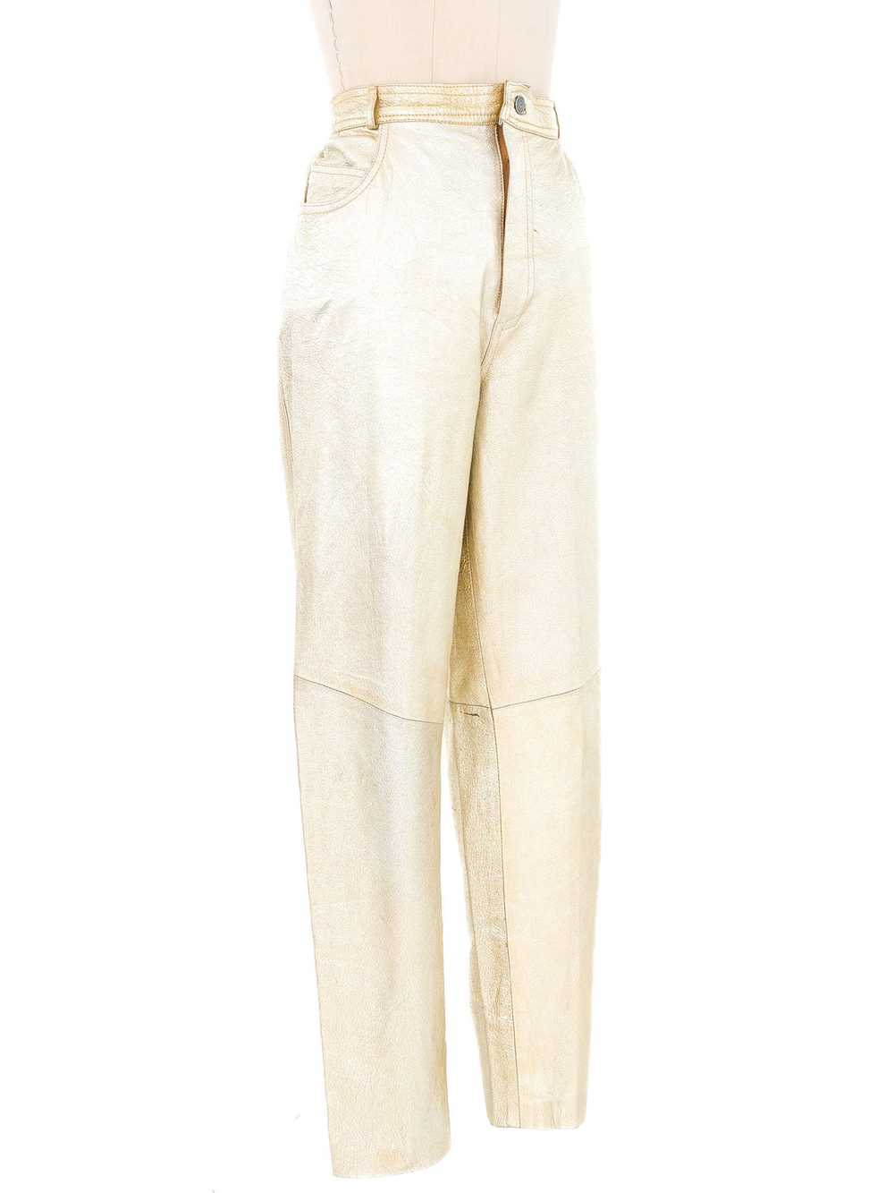 1980s Gold Leather Trousers - image 3