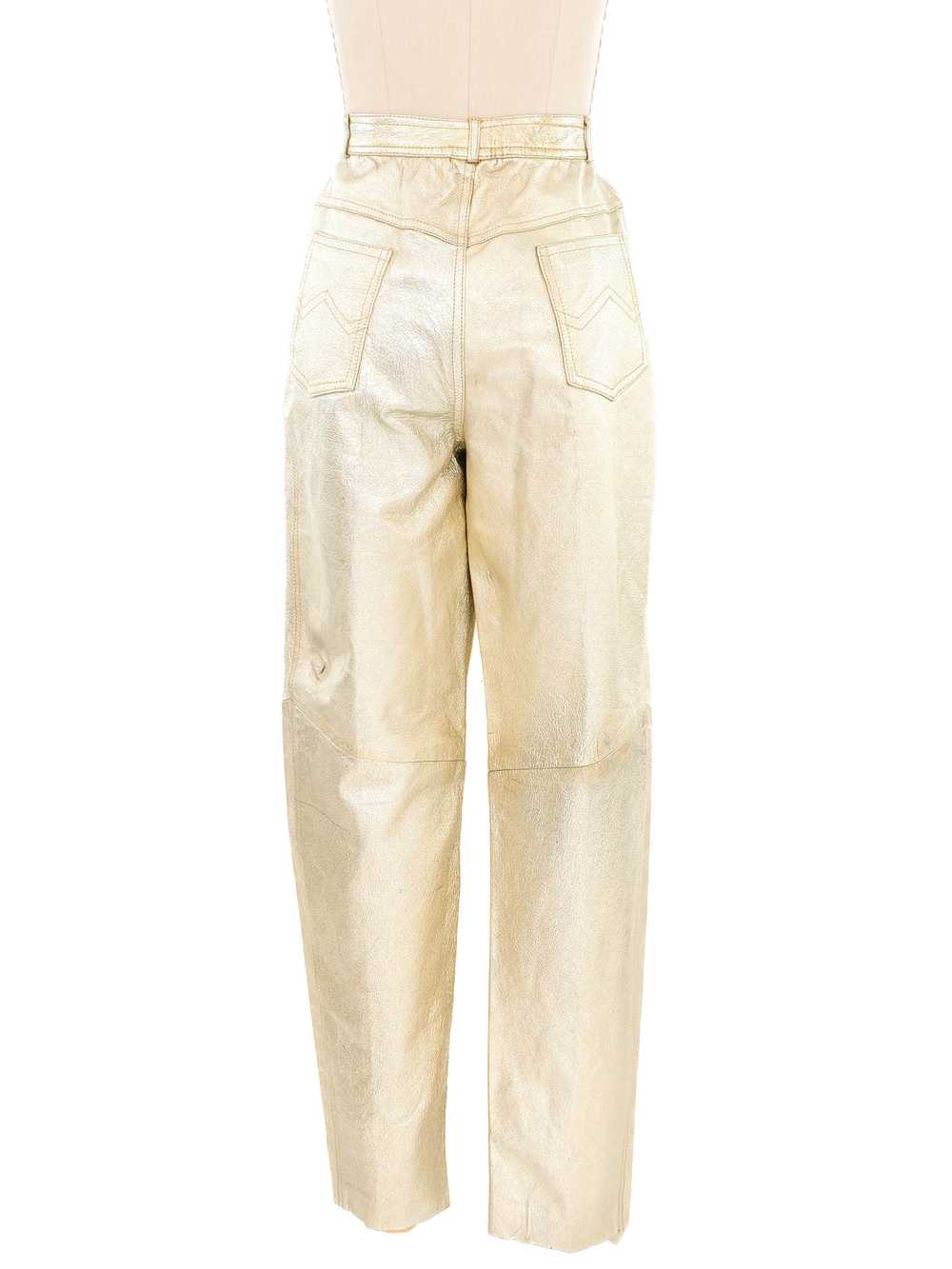 1980s Gold Leather Trousers - image 4