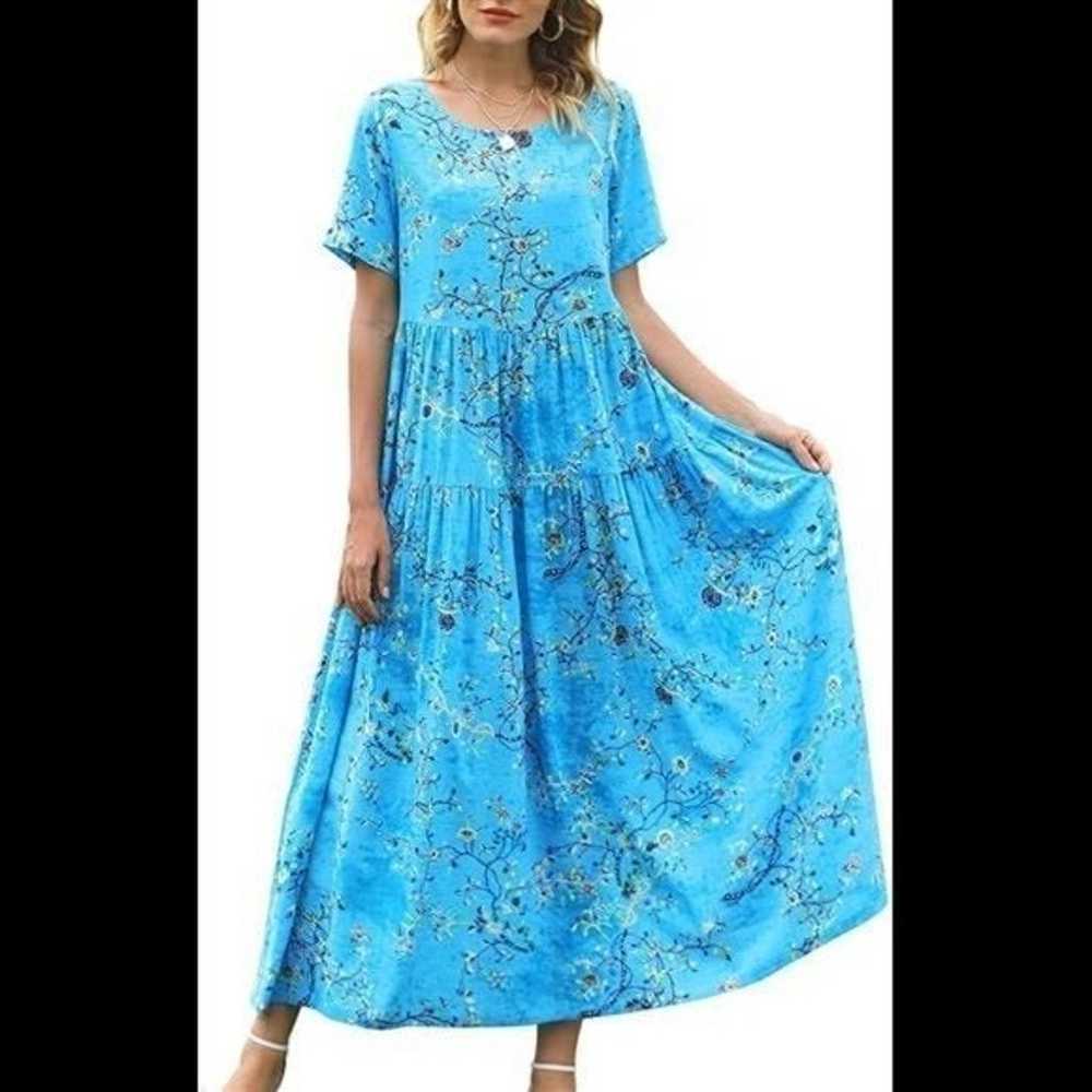 Bright Blue Floral Boho Maxi Dress - image 1