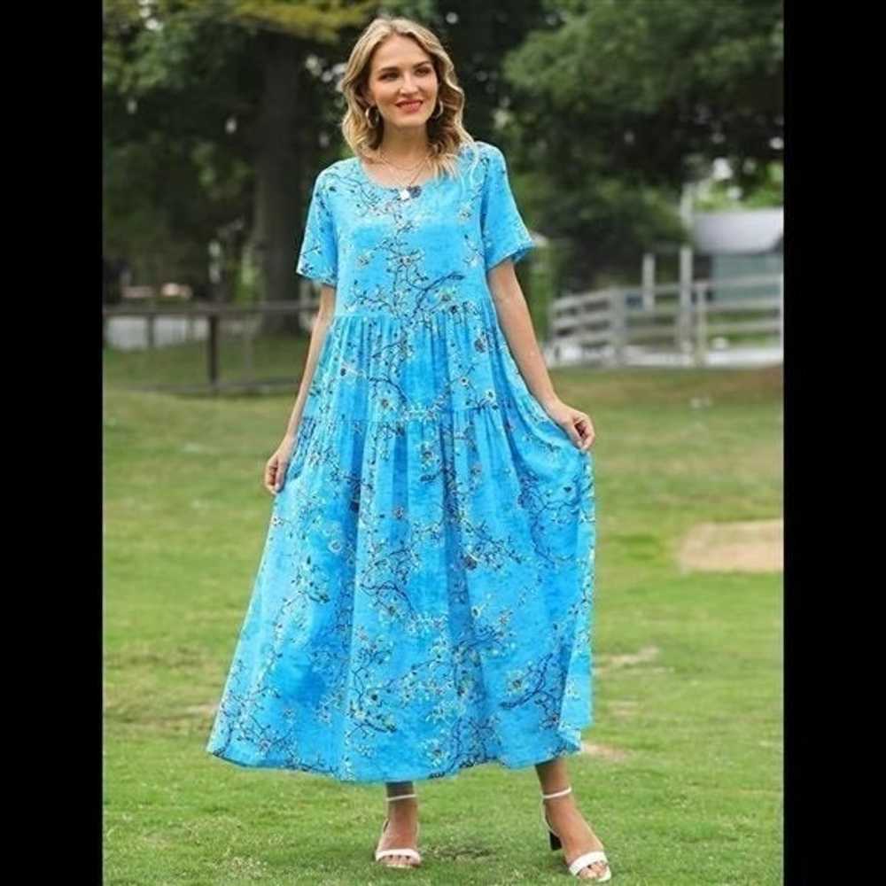 Bright Blue Floral Boho Maxi Dress - image 2