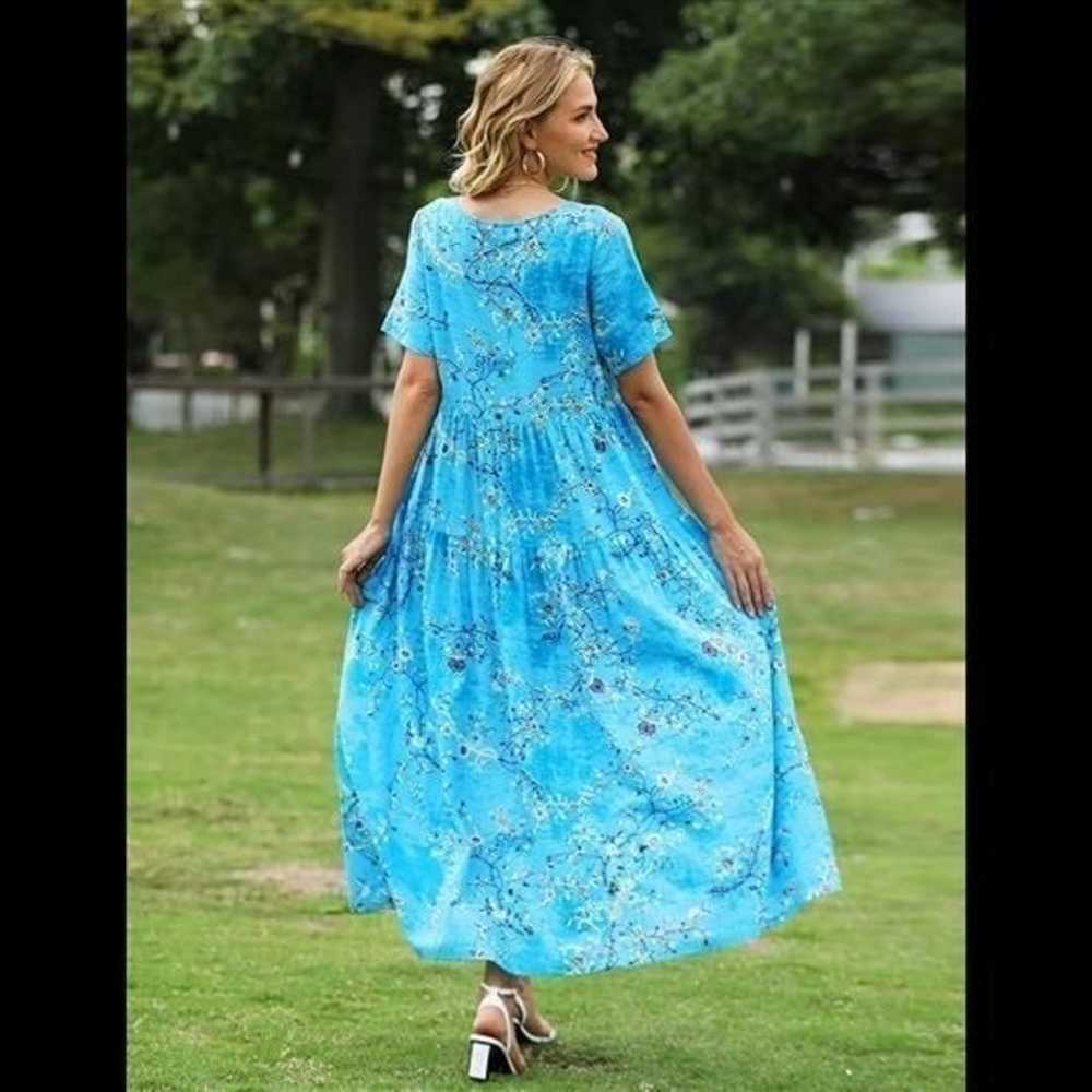 Bright Blue Floral Boho Maxi Dress - image 3