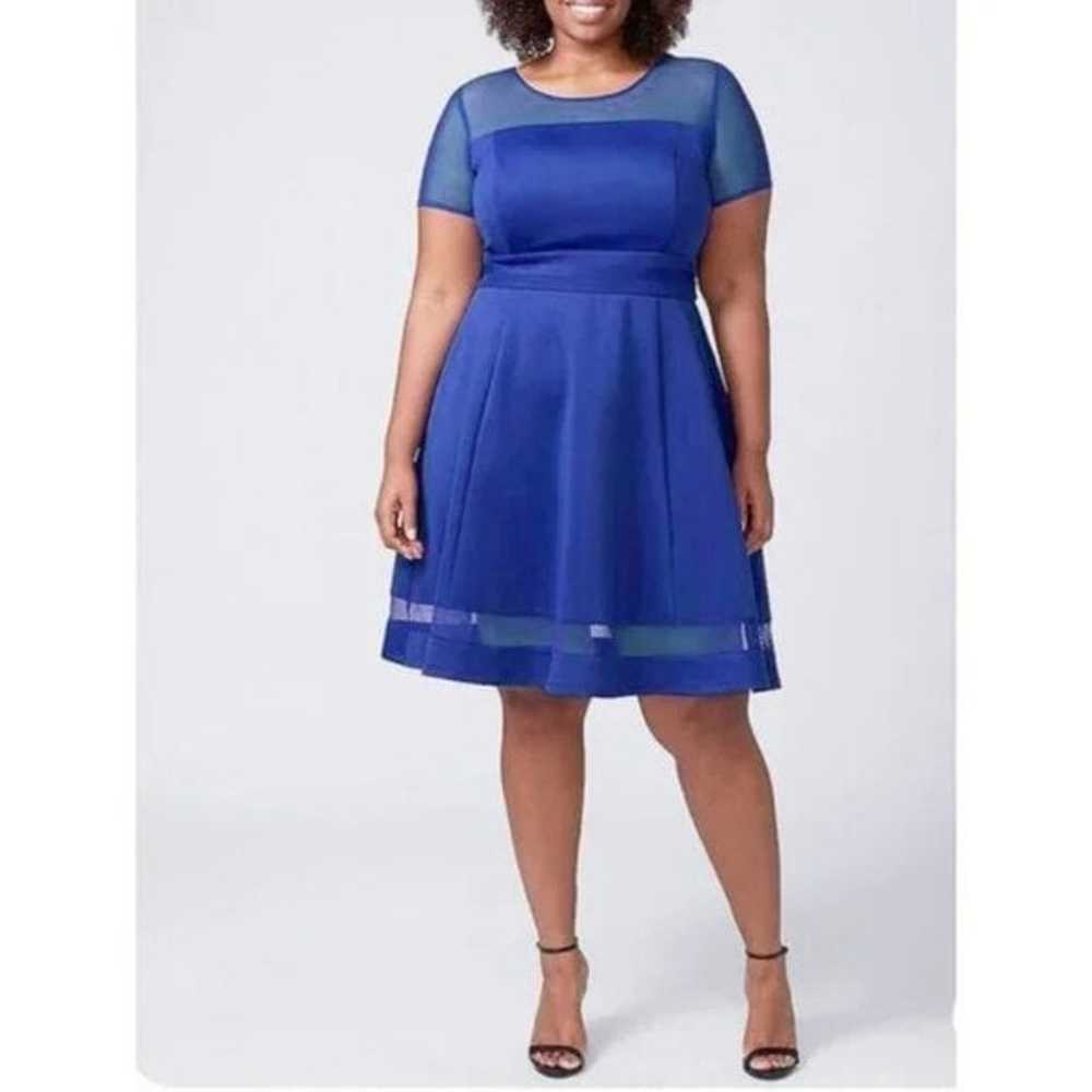 Lane Bryant Fit & Flare Scuba Dress Mesh Cobalt B… - image 1