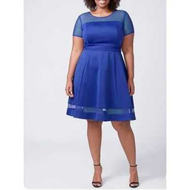 Lane Bryant Fit & Flare Scuba Dress Mesh Cobalt B… - image 1