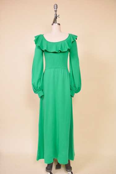 Green Wool Knit Puff Sleeve Maxi Dress By Crissa L