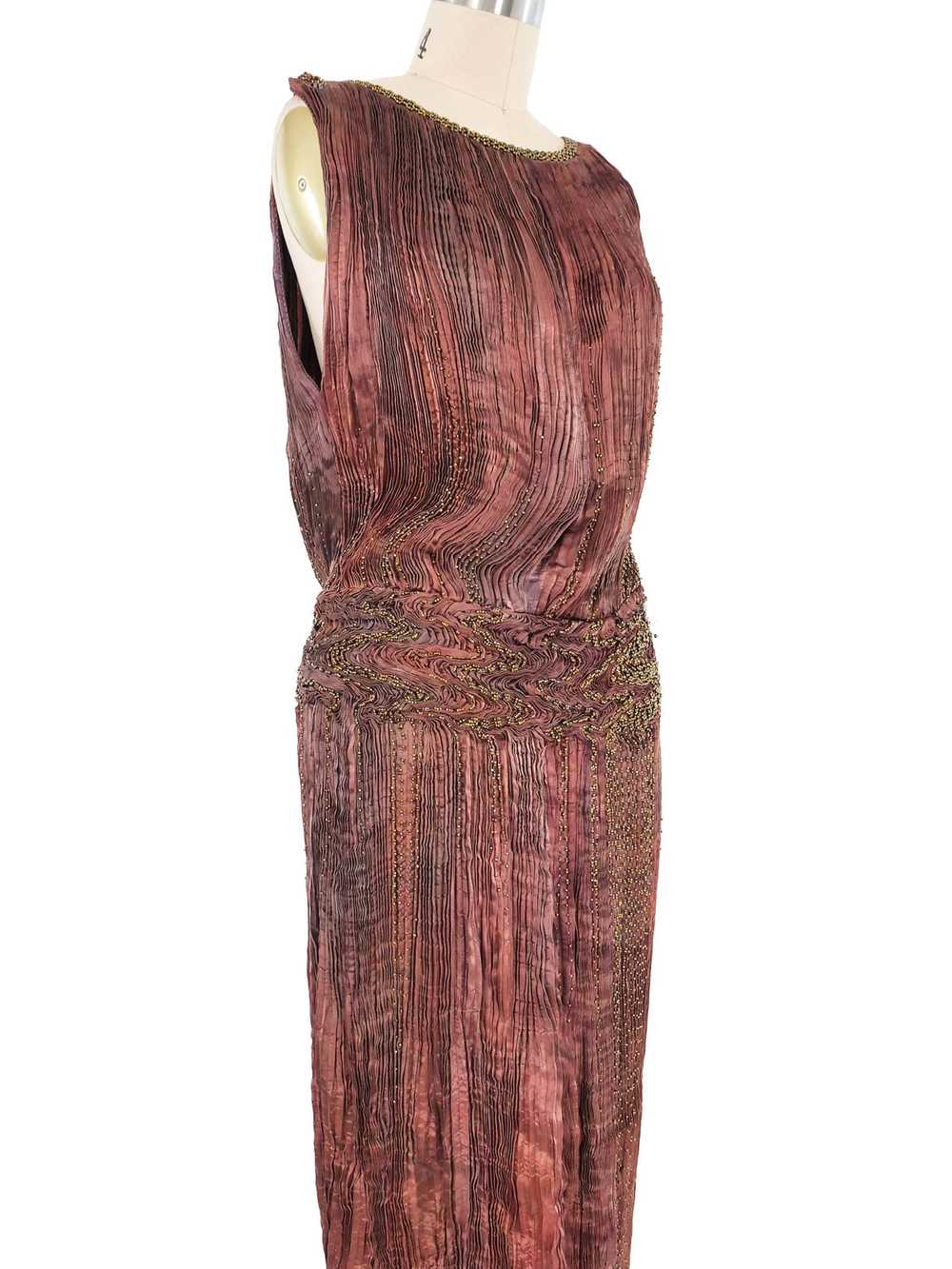 Patricia Lester Copper Silk Plisse Gown - image 4