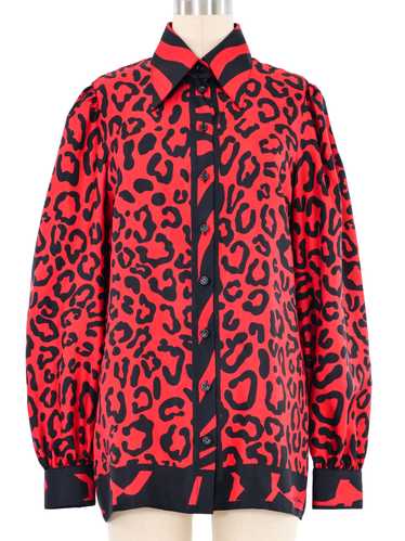 Dolce & Gabbana Red Leopard Silk Blouse