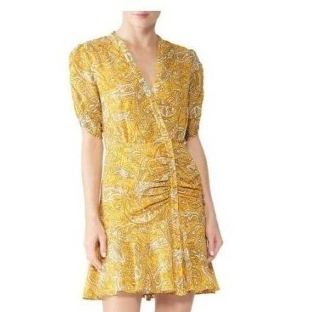 Jay Godfrey Earle Dress Yellow Paisley Ruched Sle… - image 1