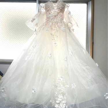 White Flower Embroidery Off-Shoulder Wedding Dress - image 1