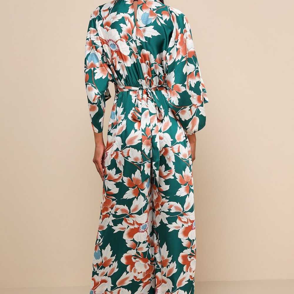 Lulus From Sunrise Teal Floral Print Wide-Leg Jum… - image 2