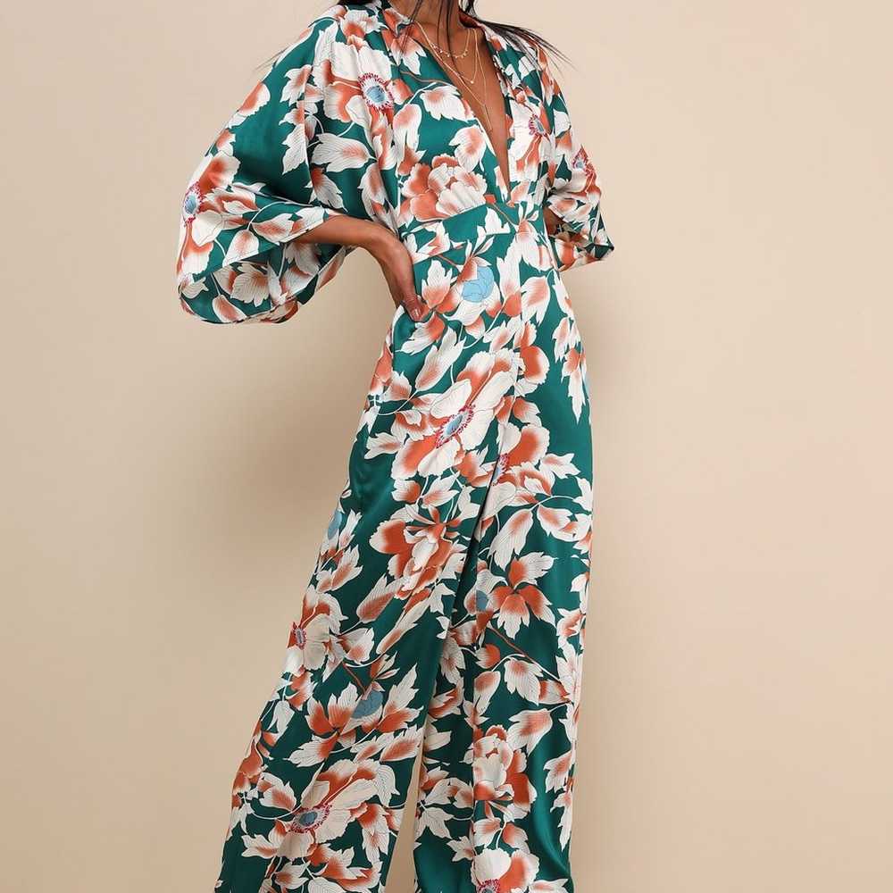 Lulus From Sunrise Teal Floral Print Wide-Leg Jum… - image 3