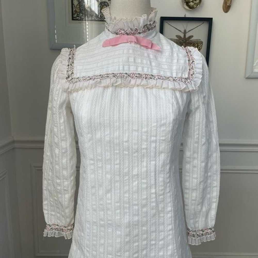 Vintage 60s 70s White High Neck Long Sleeve Mini … - image 2