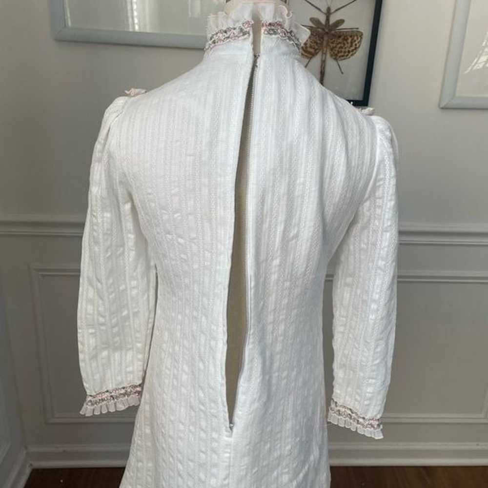 Vintage 60s 70s White High Neck Long Sleeve Mini … - image 9