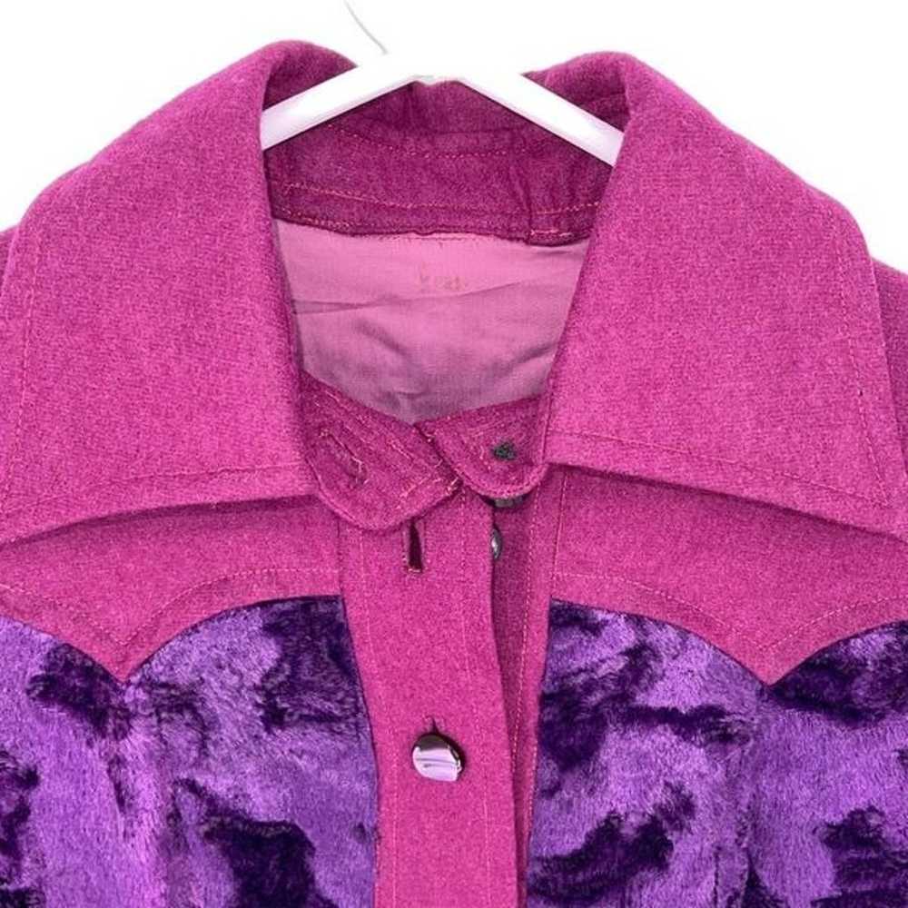 Vintage 70's Purple Dress Faux Fur Bodice Long Sl… - image 5