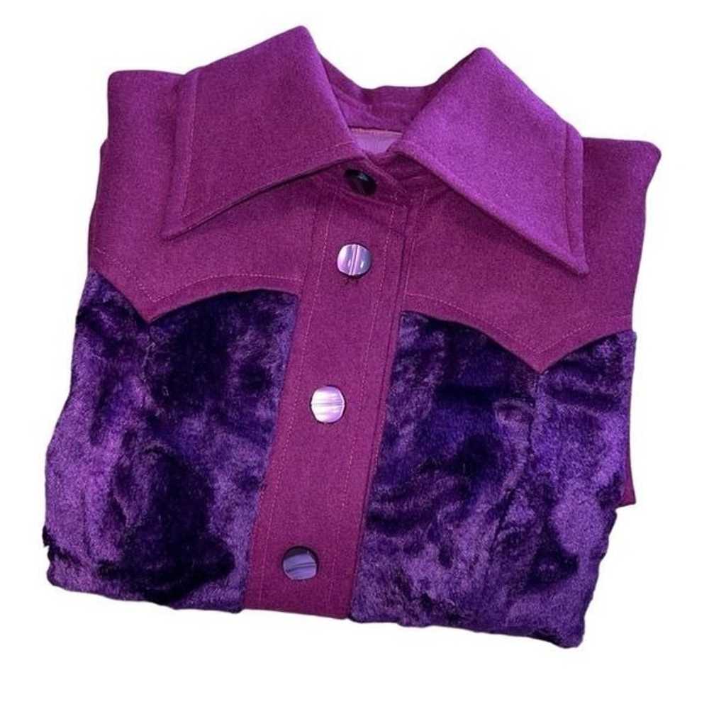 Vintage 70's Purple Dress Faux Fur Bodice Long Sl… - image 6