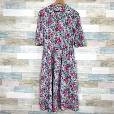 Orvis Vintage Floral Midi Shirt Dress Cinch Waist 