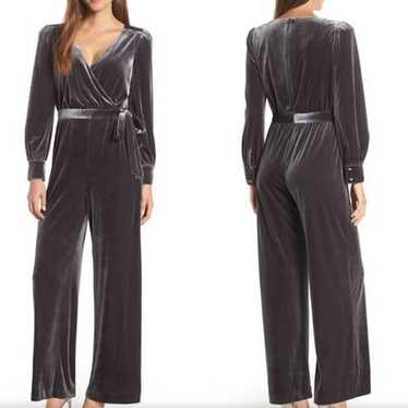 Eliza J Wrap Look Velvet Grey Pewter Jumpsuit EUC… - image 1