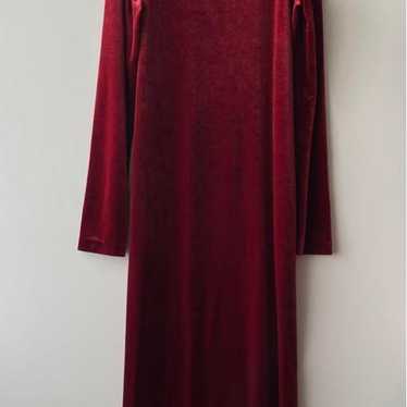 90s long sleeve velvet dress in tomato red, hooked - image 1