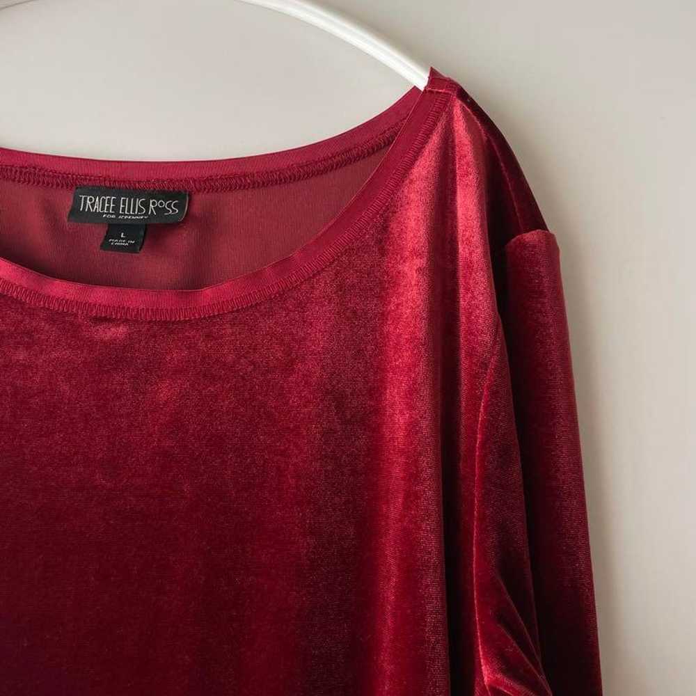 90s long sleeve velvet dress in tomato red, hooked - image 2